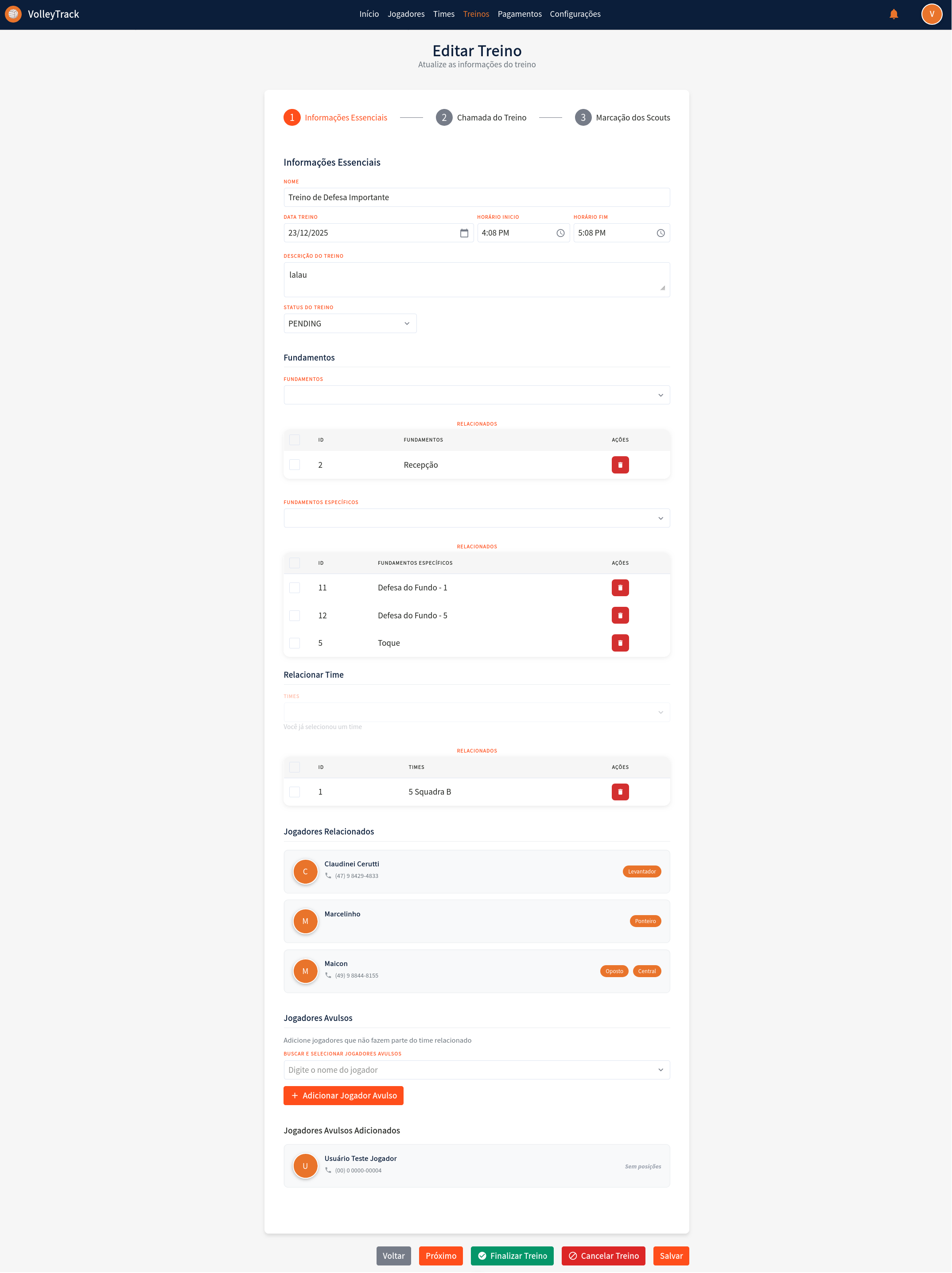 Editar Treino - Informações Essenciais