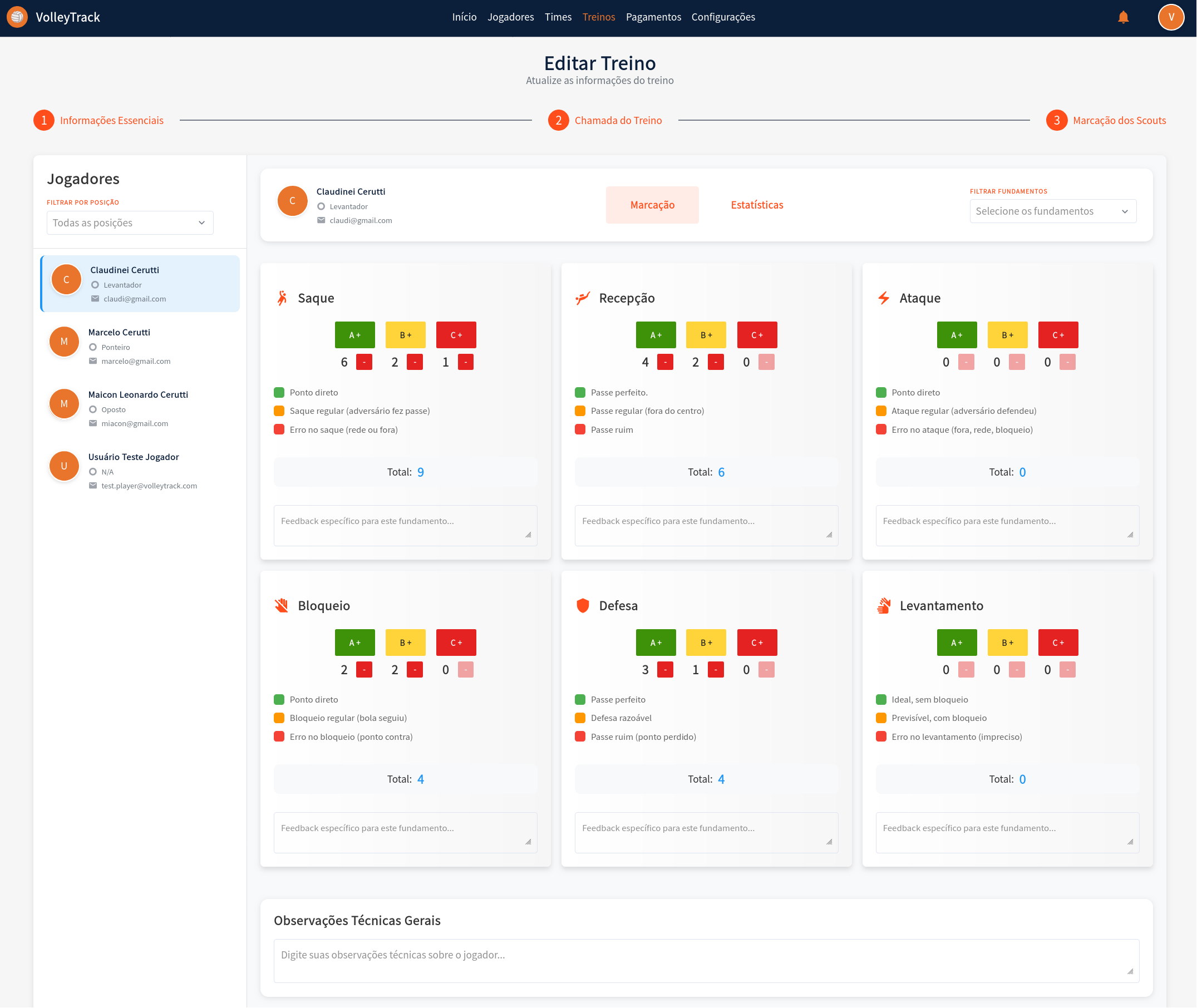 Editar Treino - Marcações de Scouts